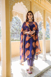 Georgette Bhandej Minal Blue Straight Kurta Set With Dupatta 6
