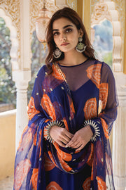 Georgette Bhandej Minal Blue Straight Kurta Set With Dupatta 2