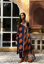Georgette Bhandej Minal Blue Straight Kurta Set With Dupatta 5