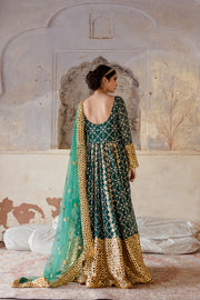 Georgette Mallika Green Gown Set With Organza Dupatta 7