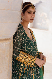 Georgette Mallika Green Gown Set With Organza Dupatta 4