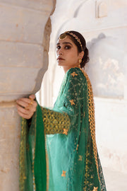 Georgette Mallika Green Gown Set With Organza Dupatta 3