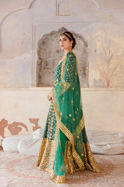 Georgette Mallika Green Gown Set With Organza Dupatta 5