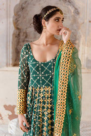Georgette Mallika Green Gown Set With Organza Dupatta 6