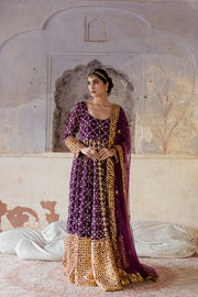 Georgette Mallika Purple Gown Set With Organza Dupatta 3