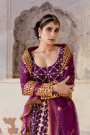 Georgette Mallika Purple Gown Set With Organza Dupatta 4