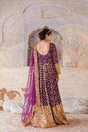 Georgette Mallika Purple Gown Set With Organza Dupatta 7