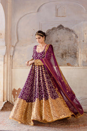 Georgette Mallika Purple Gown Set With Organza Dupatta 6