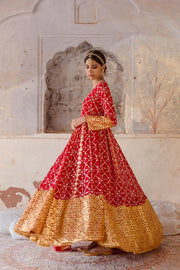 Georgette Mallika Red Gown Set With Organza Dupatta 2