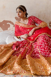 Georgette Mallika Red Gown Set With Organza Dupatta 1