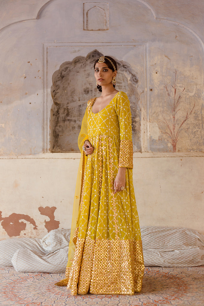 Mustard Yellow Coloured Fox Georgette with Heavy Embroidery Sequence G –  Royskart