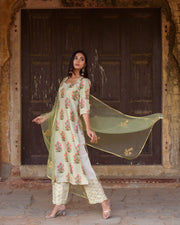 Upada Silk Mehnaaz Pista Kurta Set Chikan Pants With Organza Dupatta 4