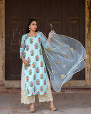 Upada Silk Mehnaaz Sky Kurta Set Chikan Pants With Organza Dupatta 4