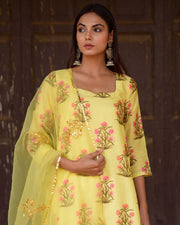 Upada Silk Mehnaaz Yellow Kurta Set Chikan Pants With Organza Dupatta 2
