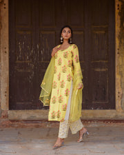 Upada Silk Mehnaaz Yellow Kurta Set Chikan Pants With Organza Dupatta 5