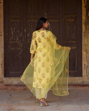 Upada Silk Mehnaaz Yellow Kurta Set Chikan Pants With Organza Dupatta 8