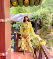 Upada Silk Mehnaaz Yellow Kurta Set Chikan Pants With Organza Dupatta 9