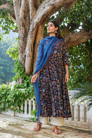 Myra Black Cotton Anarkali Set With Doriya Dupatta 5