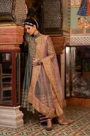 Chanderi Gota Patti And Zari Detailed Nahal Grey Anarkali Set With Organza Dupatta 3