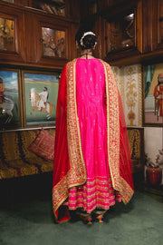 Chanderi Gota Patti And Zari Detailed Nahal Pink Anarkali Set With Organza Dupatta 6