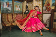Chanderi Gota Patti And Zari Detailed Nahal Pink Anarkali Set With Organza Dupatta 5