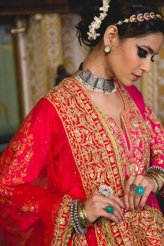 Chanderi Gota Patti And Zari Detailed Nahal Pink Anarkali Set With Organza Dupatta