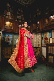 Chanderi Gota Patti And Zari Detailed Nahal Pink Anarkali Set With Organza Dupatta 3