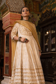 Cotton Printed Nahal White Anarkali Set With Organza Jacket And Dupatta 4