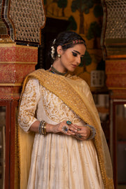 Cotton Printed Nahal White Anarkali Set With Organza Jacket And Dupatta 2