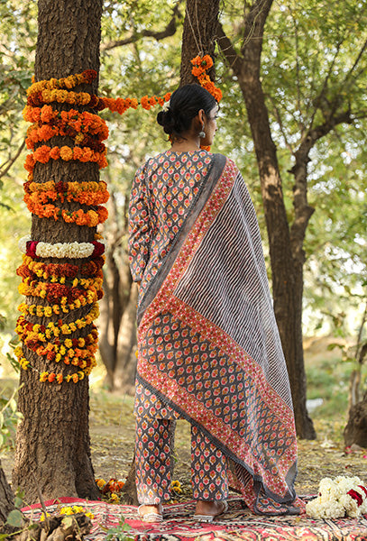 NISHA GREY STRAIGHT SET Gulabo Jaipur