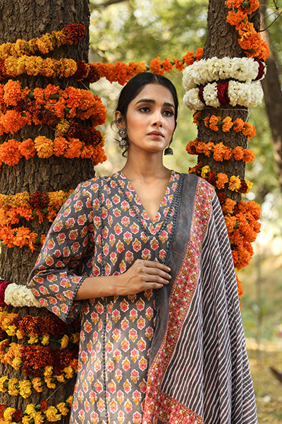 NISHA GREY STRAIGHT SET Gulabo Jaipur