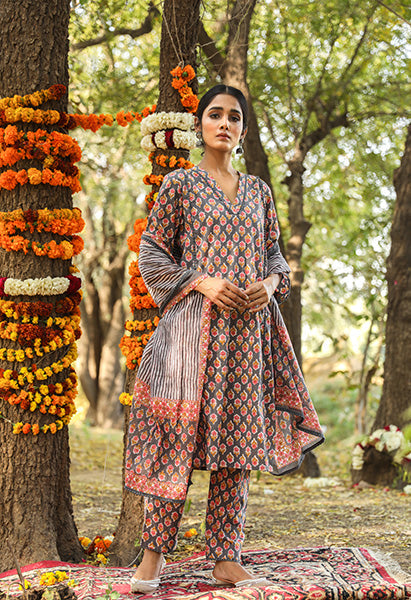 NISHA GREY STRAIGHT SET Gulabo Jaipur