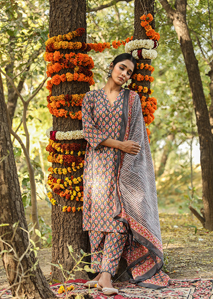 NISHA GREY STRAIGHT SET Gulabo Jaipur