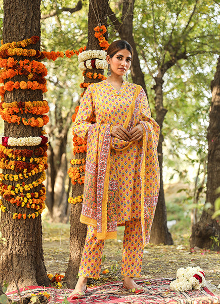 NISHA YELLOW STRAIGHT SET Gulabo Jaipur