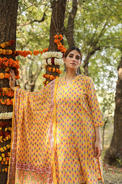 NISHA YELLOW STRAIGHT SET Gulabo Jaipur
