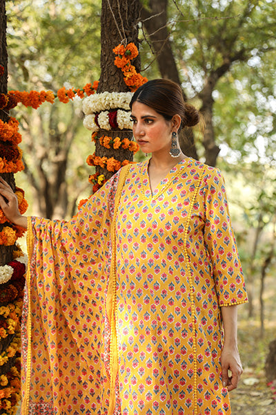 NISHA YELLOW STRAIGHT SET Gulabo Jaipur