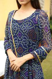 Georgette Bhandhani Naaz Blue Straight Kurta Set With Dupatta 2