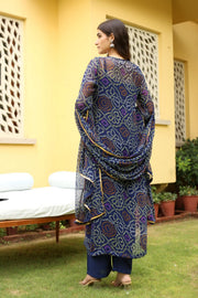 Georgette Bhandhani Naaz Blue Straight Kurta Set With Dupatta 5