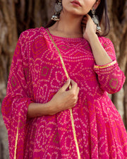Georgette Bhandhani Naaz Pink Anarkali Set With Dupatta 3