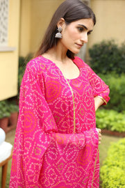 Georgette Bhandhani Naaz Pink Straight Kurta 2