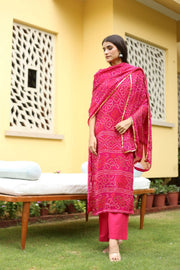 Georgette Bhandhani Naaz Pink Straight Kurta 1