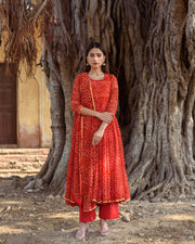 Georgette Bhandej Naaz Red Anarkali Set With Dupatta 4