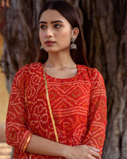 Georgette Bhandej Naaz Red Anarkali Set With Dupatta 3