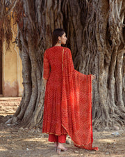 Georgette Bhandej Naaz Red Anarkali Set With Dupatta 6