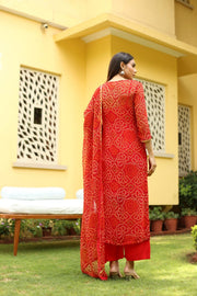 Georgette Bhandhani Naaz Red Straight Kurta Set With Dupatta 4