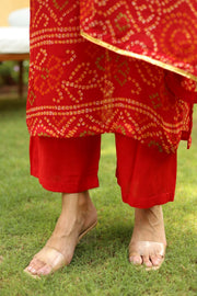 Georgette Bhandhani Naaz Red Straight Kurta Set With Dupatta 5