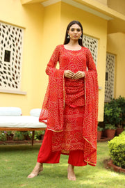 Georgette Bhandhani Naaz Red Straight Kurta Set With Dupatta 3
