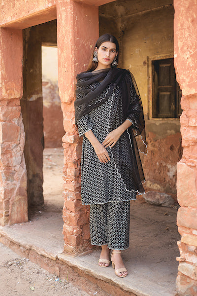 Neha Kakkar in Classic Black Chikan Set Gulabo Jaipur