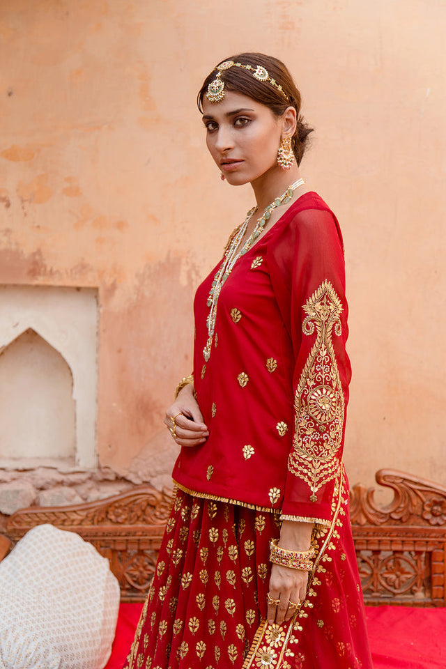 Georgette Nimrat Maroon Lehenga With Matching Dupatta