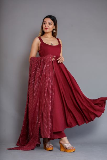 Noori Wine Anarkali Set Gulabo Jaipur